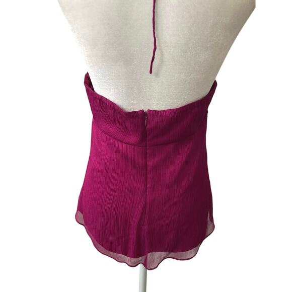 Express Y2K Silk Magenta Pink Embellished Babydoll Halter Top Medium - Picture 4 of 11
